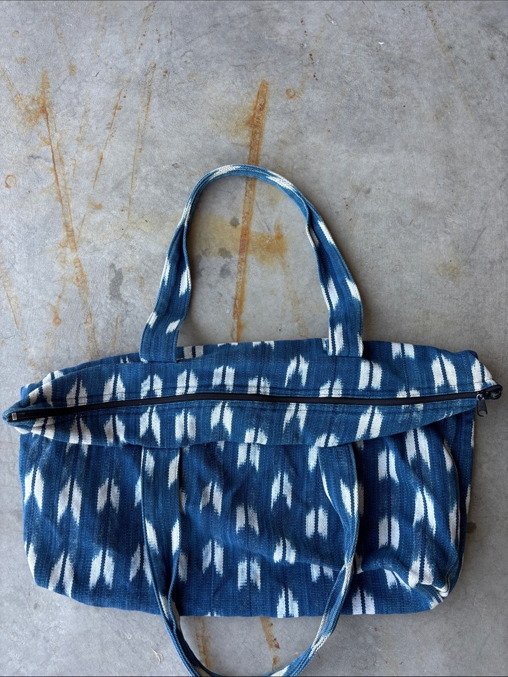 Vintage Handwoven Guatemalan Blue White Cotton Tote Market Bag Cottagecore Boho - Picture 3 of 7